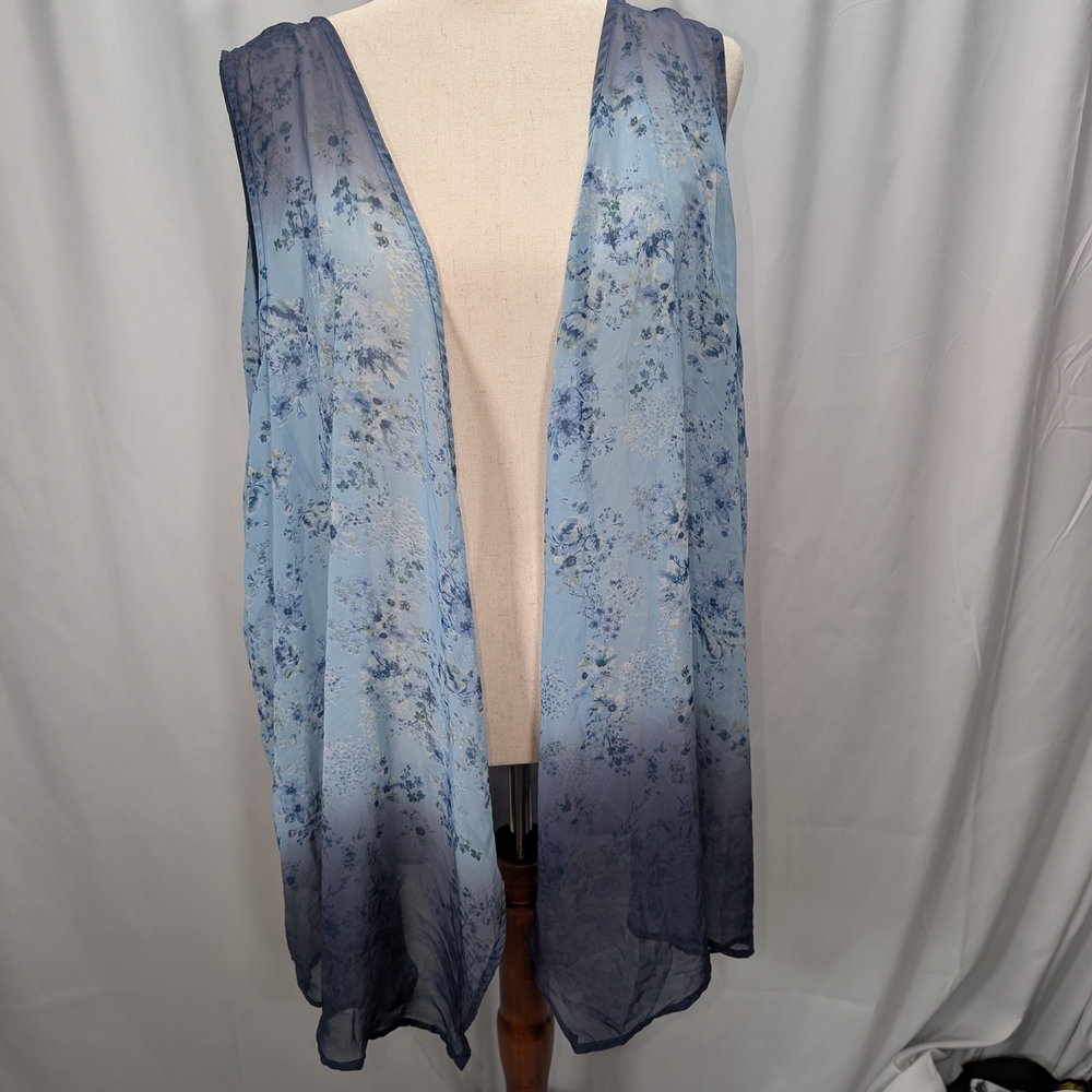 Elegant Blue Floral Women's Kimono Vest